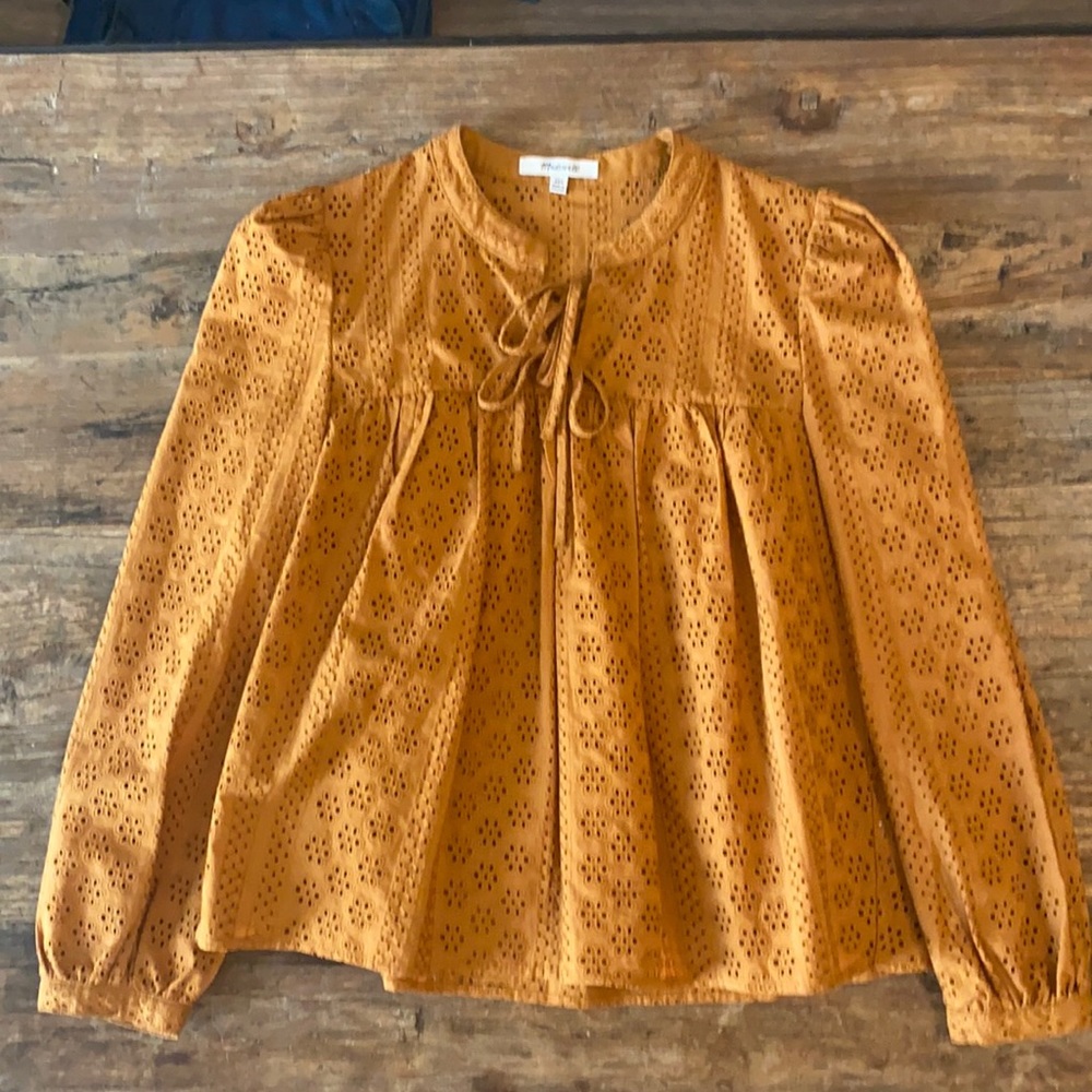 Madewell Mustard Eyelet Peasant Blouse _sizeXXS